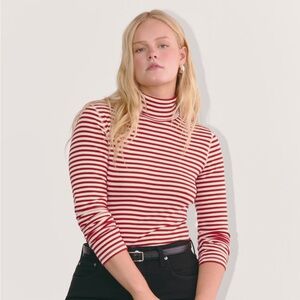 The Luxe Rib Turtleneck in Red and White Stripe